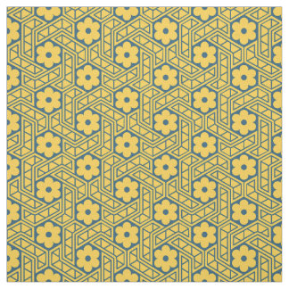 Retro Bloem Zeshoekig Patroon - Geel en Blauw Stof