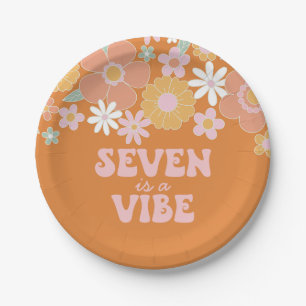 Retro Bloem Zeven is een Vibe 7de verjaardag Papieren Bordje