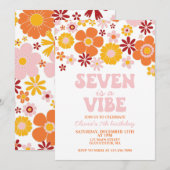 Retro Bloem Zeven is een Vibe 7e Verjaardag Kaart (Voorkant / Achterkant)
