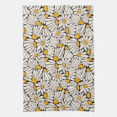 Retro bloem zwart geel blokprint theedoek (Verticaal)