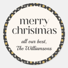 Retro Bloem Zwart Goud Kerstmis Vakantie Custom Ronde Sticker