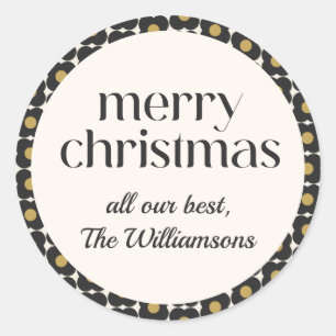 Retro Bloem Zwart Goud Kerstmis Vakantie Custom Ronde Sticker