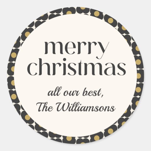 Retro Bloem Zwart Goud Kerstmis Vakantie Custom Ronde Sticker (Voorkant)