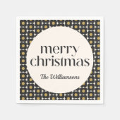 Retro Bloem Zwart Goud Kerstmis Vakantie Custom Servet (Voorkant)