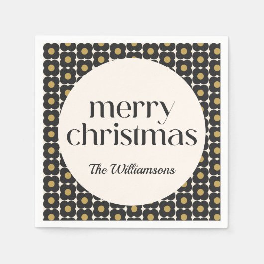 Retro Bloem Zwart Goud Kerstmis Vakantie Custom Servet (Voorkant)