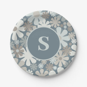 Retro Bloemen 60s 70s Esthetische Bloem Initial Papieren Bordje