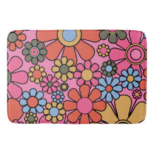 Retro Bloemen 60s 70s Heldere Bloemen Patroon Roze Badmat