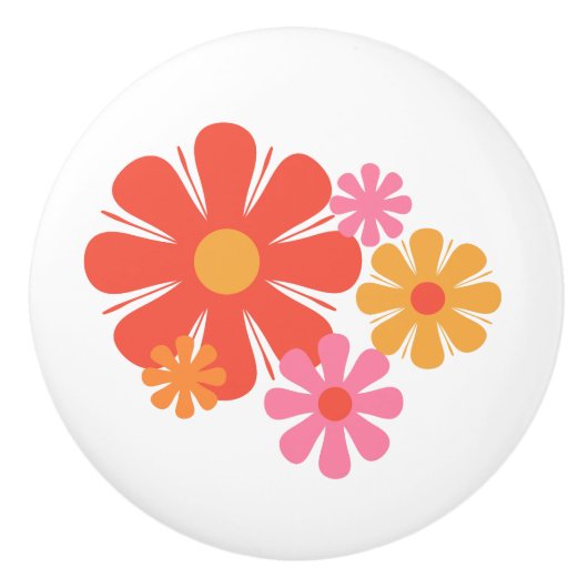 Retro Bloemen 60s 70s Roze en geel Keramische Knop (Voorkant)
