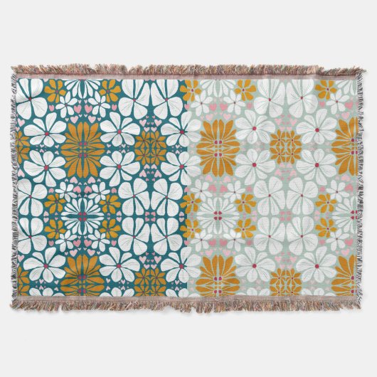 Retro bloemen 70s groovy groen Gooi Deken (Voorkant)