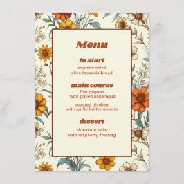 Retro  Bloemen 70s Tijdloos Bruiloft Menu