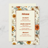 Retro Bloemen 70s Tijdloos Bruiloft Menu (Voorkant / Achterkant)