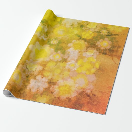 Retro Bloemen Abstract Zout Waterverf Schilderen Cadeaupapier (Uitgerold)