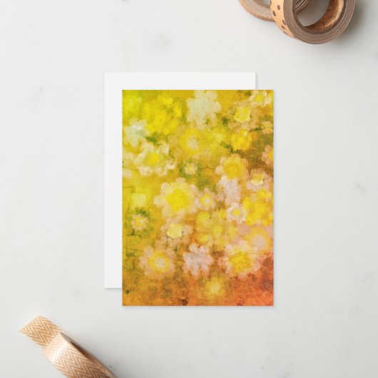 Retro Bloemen Abstract Zout Waterverf Schilderen Notitiekaartje (Voorkant / Achterkant in situ)