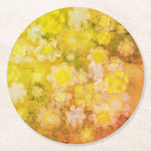 Retro Bloemen Abstract Zout Waterverf Schilderen Ronde Kartonnen Onderzetter (Voorkant)
