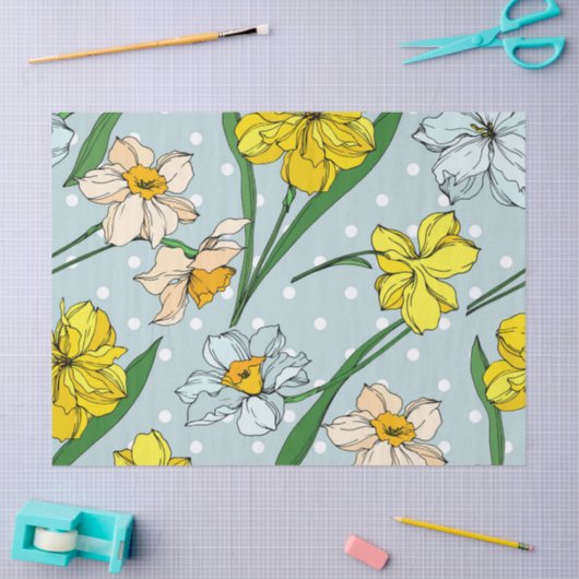 Retro bloemen achtergrond geel blauw Decoupage Tissuepapier (Craft)