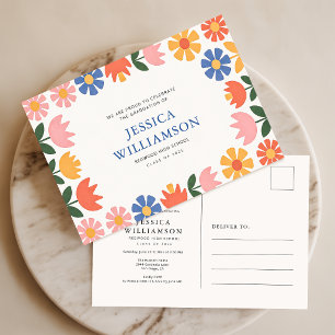 Retro Bloemen Afstudeerfeest Diploma-uitreiking Ui Briefkaart