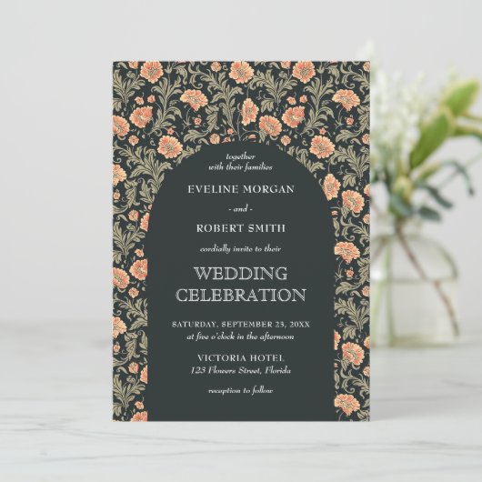 Retro bloemen Art Nouveau William Morris bruiloft Kaart (Staand voorkant)