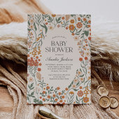 Retro  Bloemen Baby shower Kaart