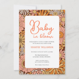 Retro bloemen baby shower uitnodiging