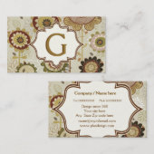 Retro bloemen beige bruin bloemenpatroon monogram visitekaartje (Voorkant / Achterkant)