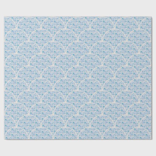 Retro Bloemen Berry Blues Art Deco Scallop Cadeaupapier (Vlak)
