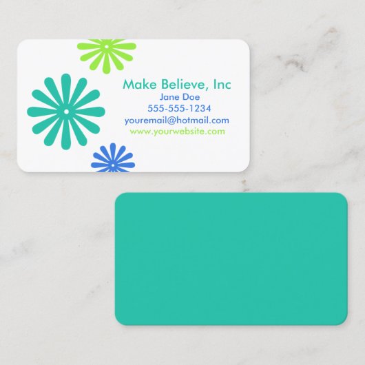Retro Bloemen Blauw en Groen Bloemen Visitekaartje (Voorkant / Achterkant)