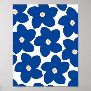 Retro bloemen blauw en witte bloemen poster