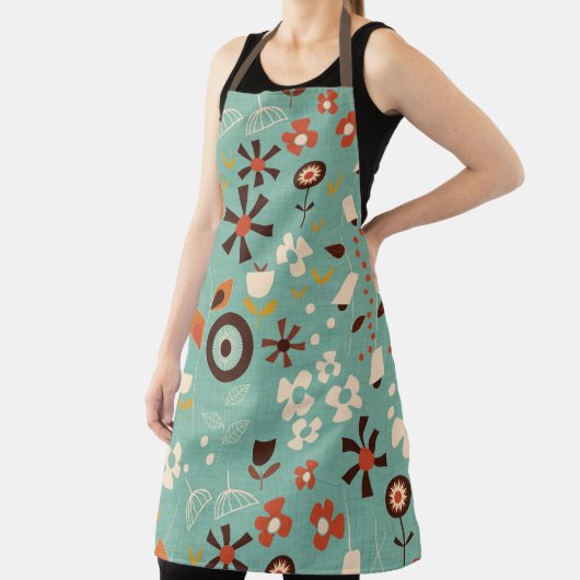 Retro Bloemen Blauw- midden eeuw Bloemen Schort (Insitu)