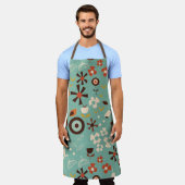 Retro Bloemen Blauw- midden eeuw Bloemen Schort (Gedragen)