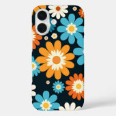 Retro Bloemen Blauw Sinaasappel Wit Groovy Case-Mate iPhone Case (Achterkant)