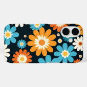 Retro Bloemen Blauw Sinaasappel Wit Groovy Case-Mate iPhone Case (Achterkant (horizontaal))