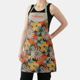 Retro Bloemen Blauwgroen Goud Rood Schort