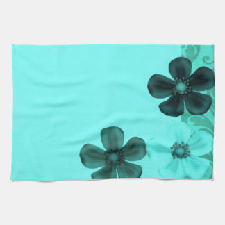 Retro  bloemen Blauwgroen keukenhanddoeken