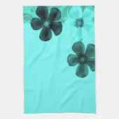 Retro bloemen Blauwgroen keukenhanddoeken (Verticaal)