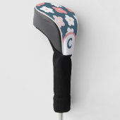 Retro Bloemen Blauwgroen Roze & Wit Monogram Golfheadcover (Schuin)