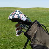 Retro Bloemen Blauwgroen Roze & Wit Monogram Golfheadcover (Insitu)