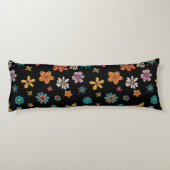 Retro Bloemen Body Kussen - Zwart Bloemen (Achterkant)