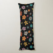 Retro Bloemen Body Kussen - Zwart Bloemen (Achterkant (Verticaal))
