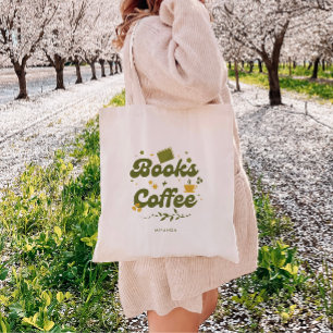 Retro Bloemen 'Boeken & Koffie' Gepersonaliseerde  Tote Bag