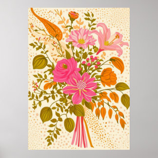 Retro Bloemen Boeket Art Print