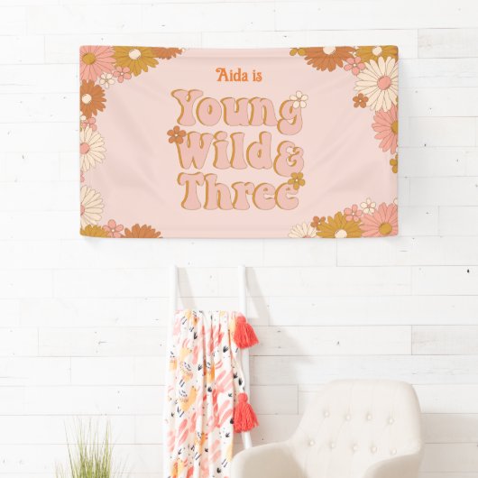 Retro Bloemen Boho 3e verjaardag achtergrond Spandoek (Insitu)