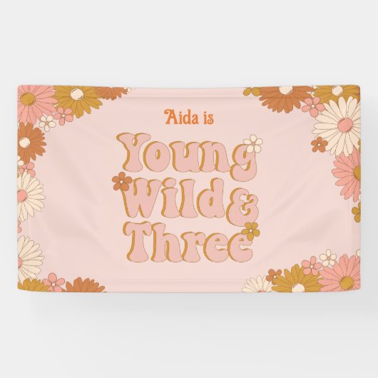 Retro Bloemen Boho 3e verjaardag achtergrond Spandoek (Horizontaal)