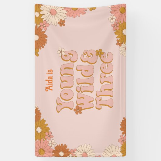 Retro Bloemen Boho 3e verjaardag achtergrond Spandoek (Verticaal)