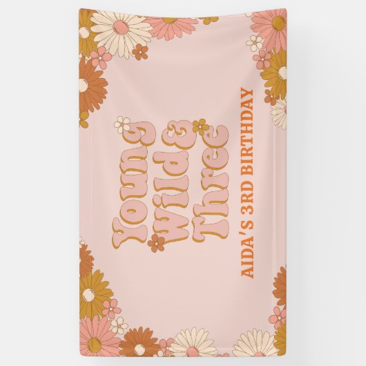 Retro Bloemen Boho 3e Verjaardag Achtergrond Spandoek (Verticaal)