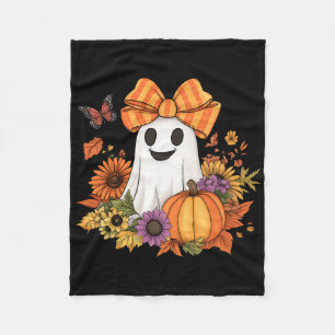 Retro Bloemen Boo Ghost Pumpkin Bow Halloween Vrou Fleece Deken