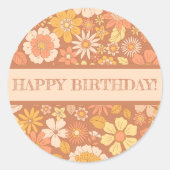 Retro  Bloemen Botanisch Gelukkig Verjaardag Ronde Sticker (Voorkant)