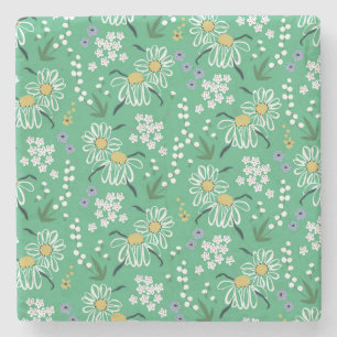 Retro Bloemen, Botanisch Naadloos Patroon. Stenen Onderzetter