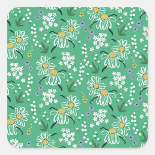 Retro Bloemen, Botanisch Naadloos Patroon. Vierkante Sticker