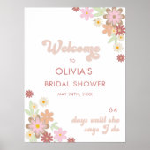 Retro bloemen bruidsmeisje welkom bord poster (Voorkant)