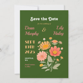 Retro Bloemen Bruiloft Save the Date